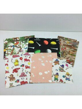 Vintage Wrapping Paper Scrap Pieces Golf Birthday Beanie Babies Fishing Bears